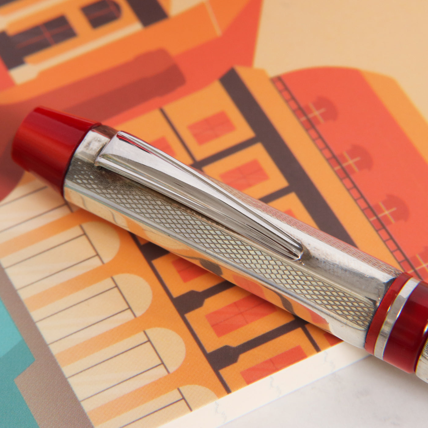 Delta Profili Red & Sterling Silver Ballpoint Pen - Preowned Clip