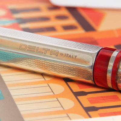 Delta Profili Red & Sterling Silver Ballpoint Pen - Preowned Engraved Logo