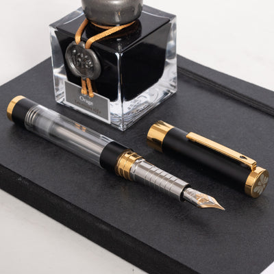 Diplomat Nexus Demo Black & Gold Fountain Pen - 14k Nib silver grip section