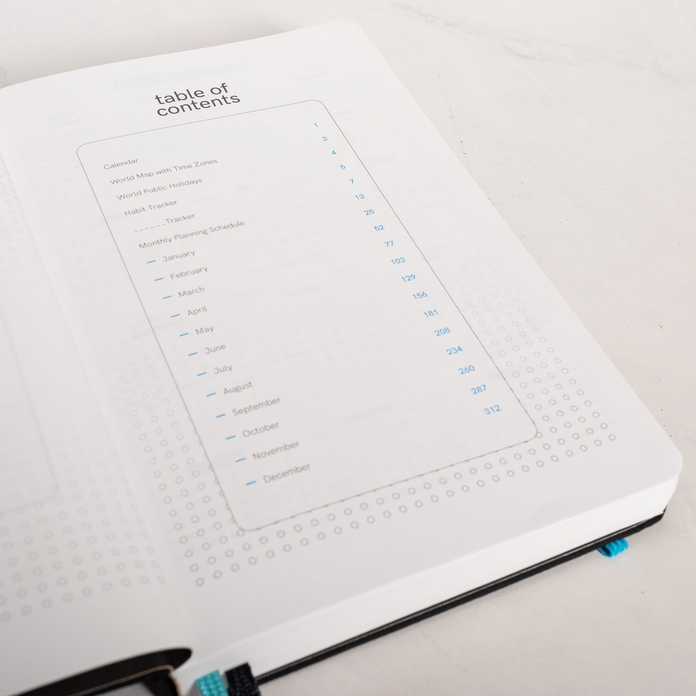 Endless Black 2024 Daily Planner table of contents