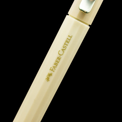 A zoomed-in view of the logo on the body of the Faber-Castell Avori Ballpoint Pen - Fresh Breeze.