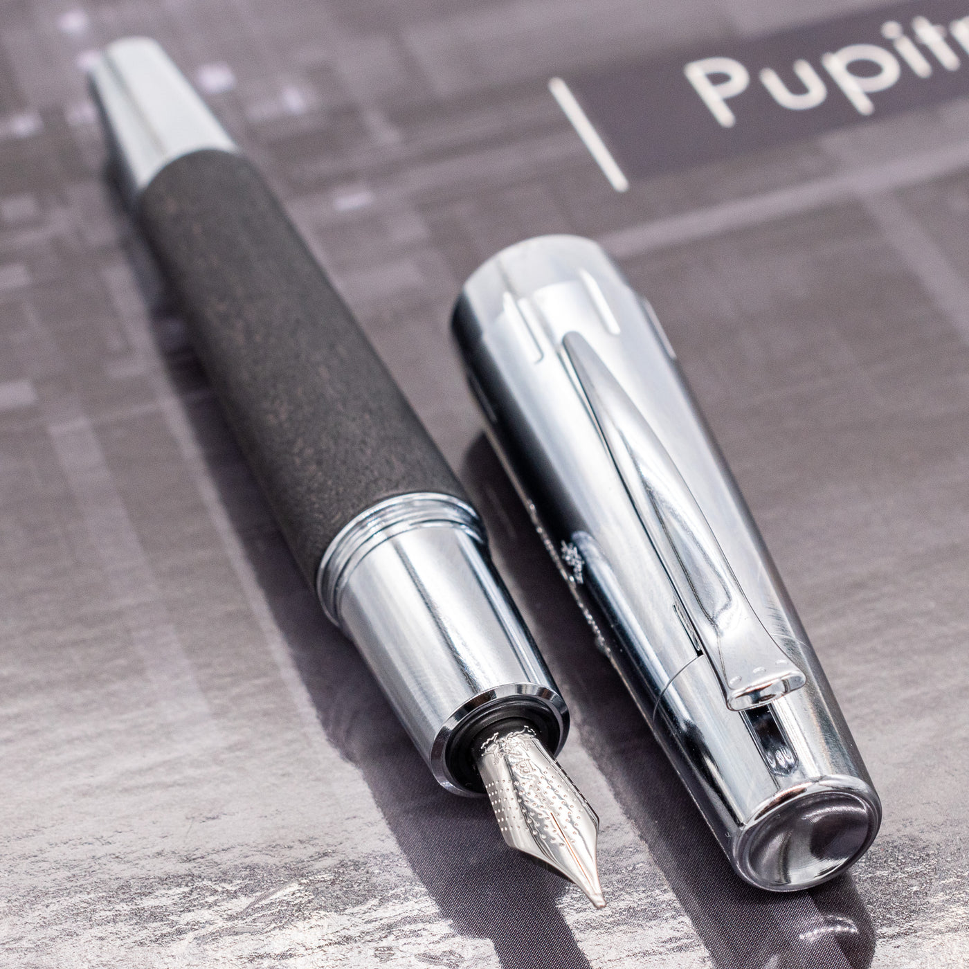 Faber-Castell E-Motion Black Wood & Chrome Fountain Pen silver trim