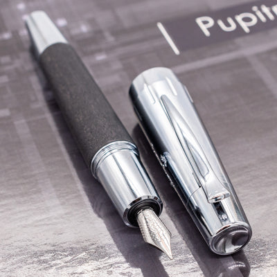 Faber-Castell E-Motion Black Wood & Chrome Fountain Pen silver trim