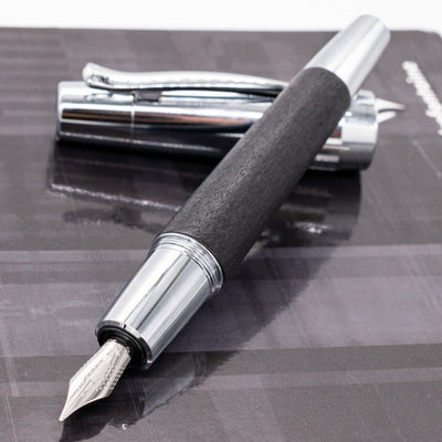 Faber-Castell E-Motion Black Wood & Chrome Fountain Pen uncapped