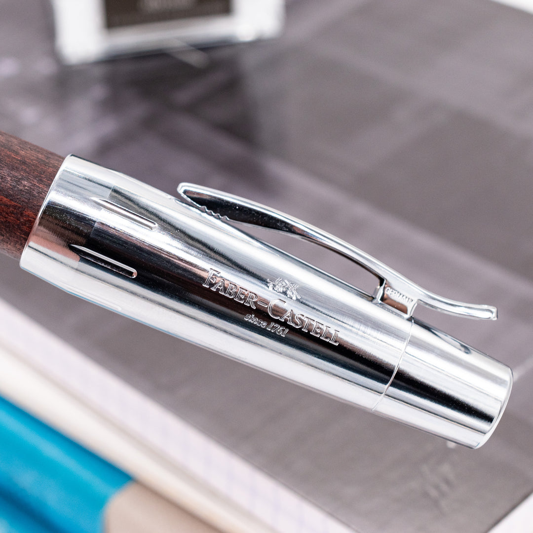Faber-Castell E-Motion Dark Brown Wood & Chrome Fountain Pen – Truphae