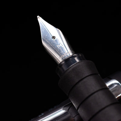 A macro shot of the nib with its intricate detailing and logo engraving for the Faber-Castell Poly Fountain Pen - Black.