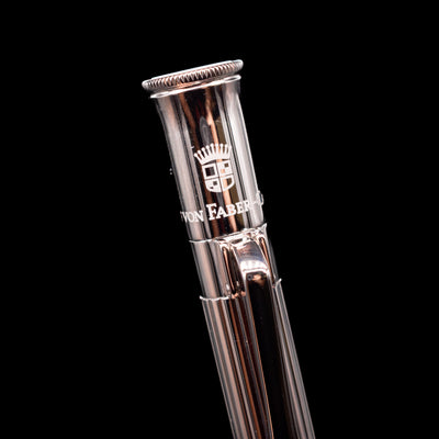 A macro shot of the top of the cap depicting its logo on the Graf von Faber-Castell Classic Mechanical Pencil - Platinum Plated.