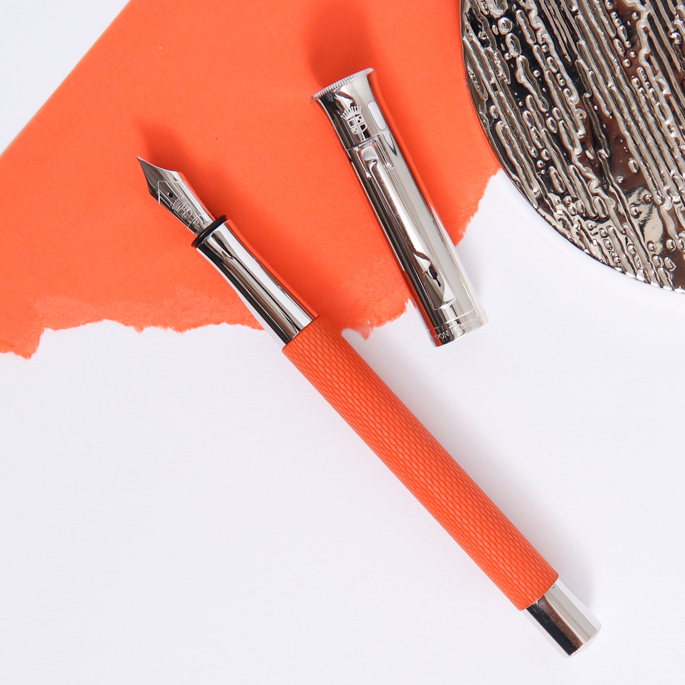 Graf von Faber Castell Guilloche Burned Orange Fountain Pen With Silver Accents