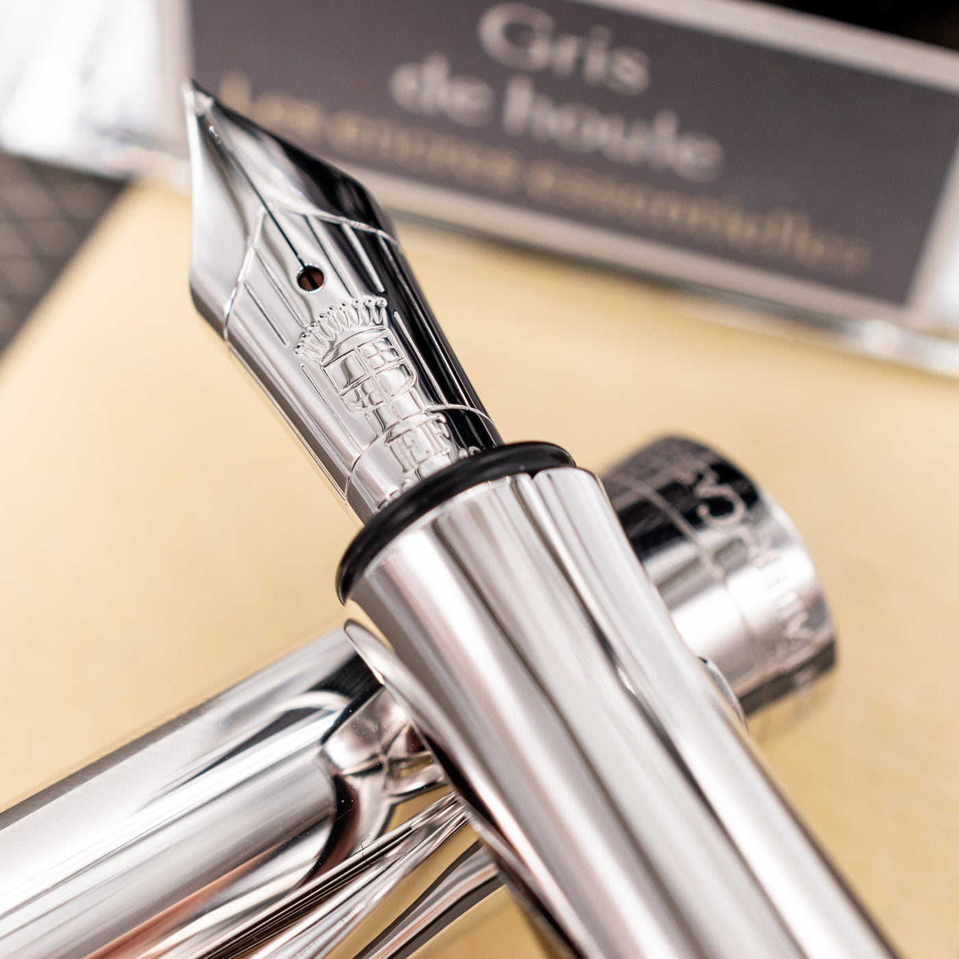 Graf von Faber-Castell Guilloche Fountain Pen - Barley Rhodium 18k gold nib
