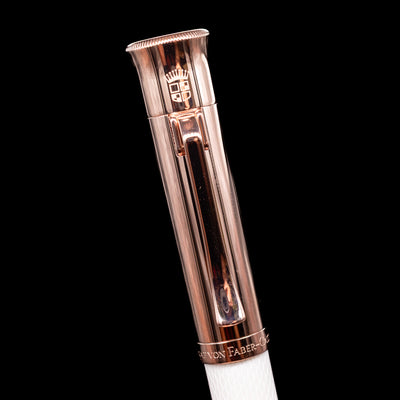 Close-up view of the cap on the Graf von Faber-Castell Guilloche Fountain Pen - Champagne Blush.