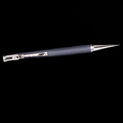 An overhead view of the Graf von Faber-Castell Guilloche Mechanical Pencil - Cisele Anthracite.
