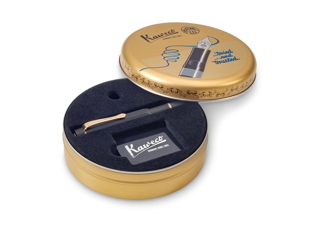 Kaweco Piston Filler Sport Black Set Tin Box Open with Lid