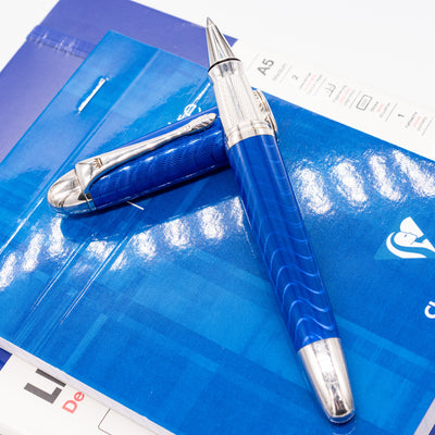 Krone Bold Blue Enamel Rollerball Pen guilloche