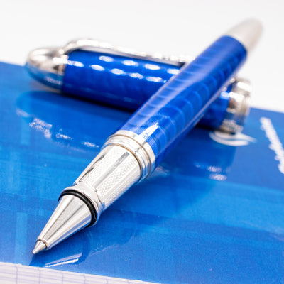 Krone Bold Blue Enamel Rollerball Pen uncapped