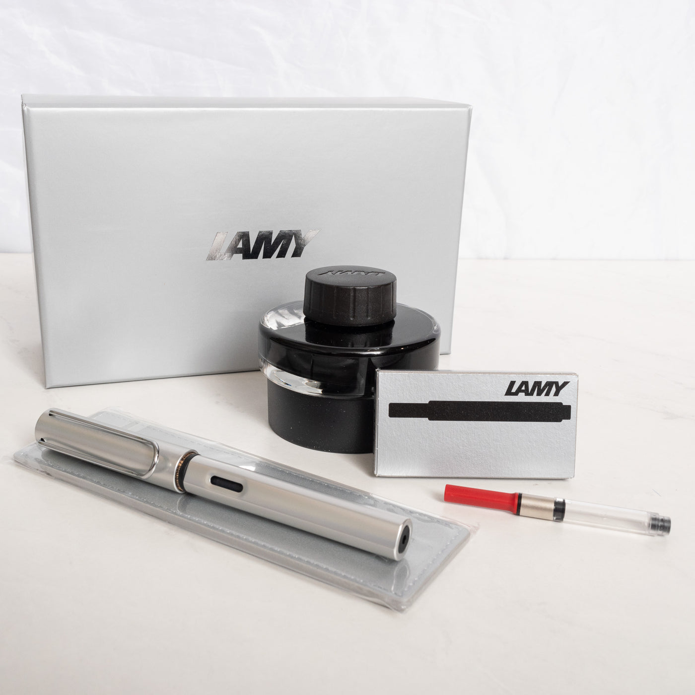 LAMY Al-Star Whitesilver Gift Set with Bottled Ink Cartridges and Converter