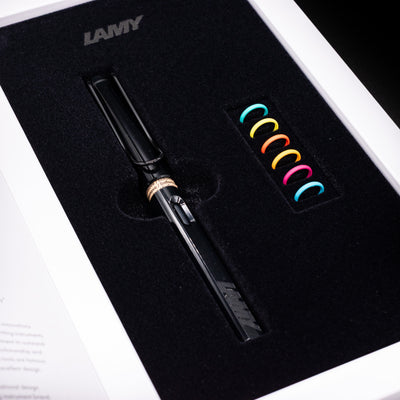 LAMY Safari Multi Fountain Pen in glossy black opened package.