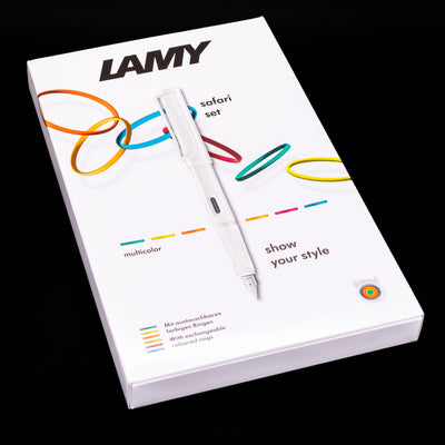 Outer box for the LAMY Safari Multi Fountain Pen in glossy white.