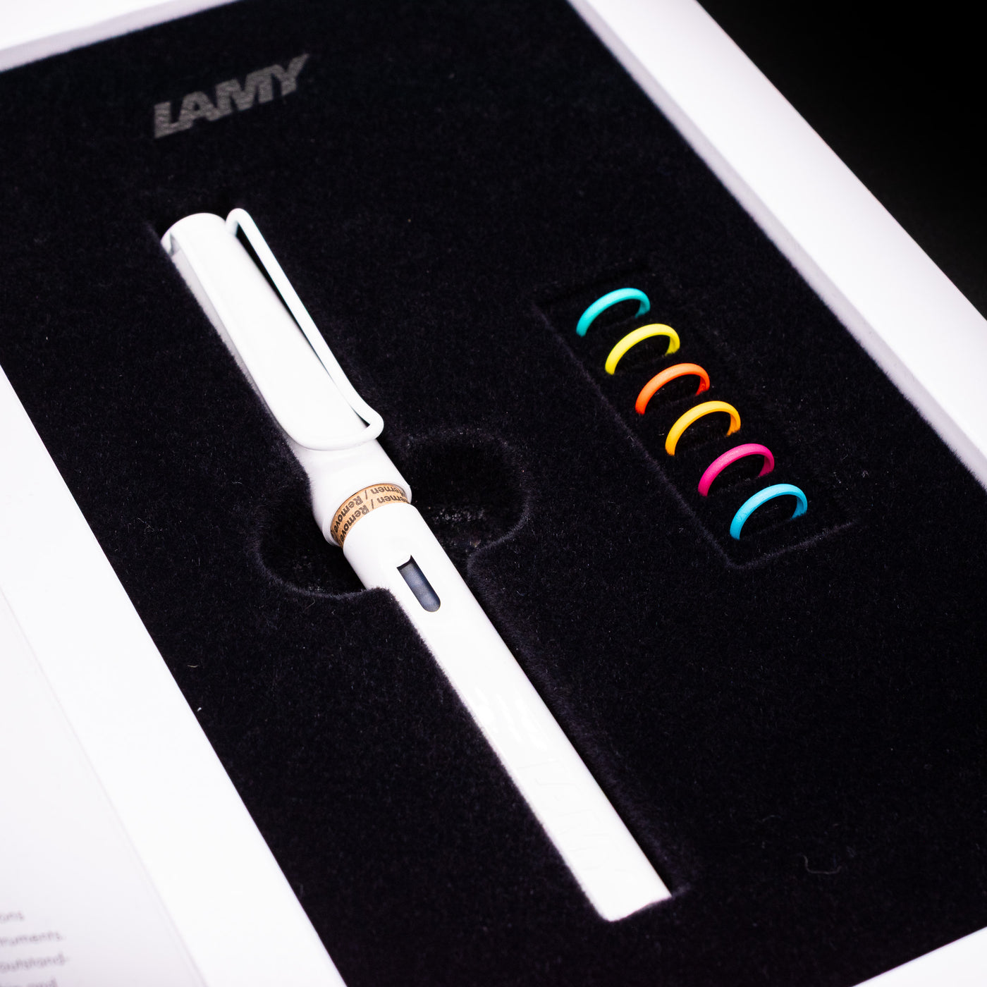 LAMY Safari Multi Fountain Pen in glossy white inside its original box/packaging