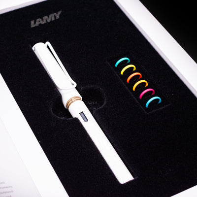 LAMY Safari Multi Fountain Pen in glossy white inside its original box/packaging