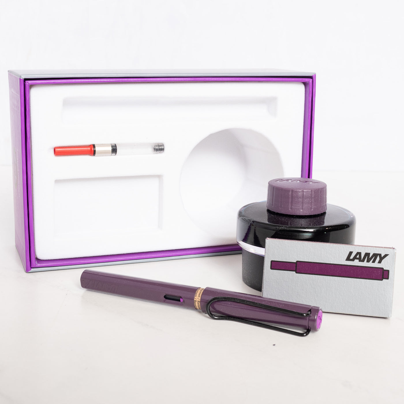 LAMY Safari Violet Blackberry Fountain Pen Ink Bottle Gift Set New