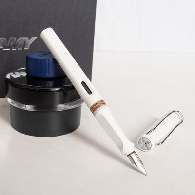 LAMY Safari White Fountain Pen with T52 Blue Black Ink Bottle