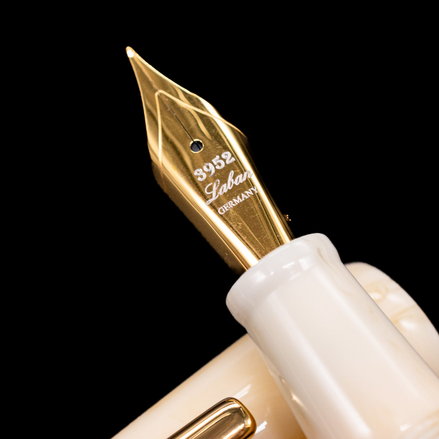  A macro shot of the nib with its intricate detailing and logo engraving for the Laban 326 Fountain Pen - Desert Mirage.