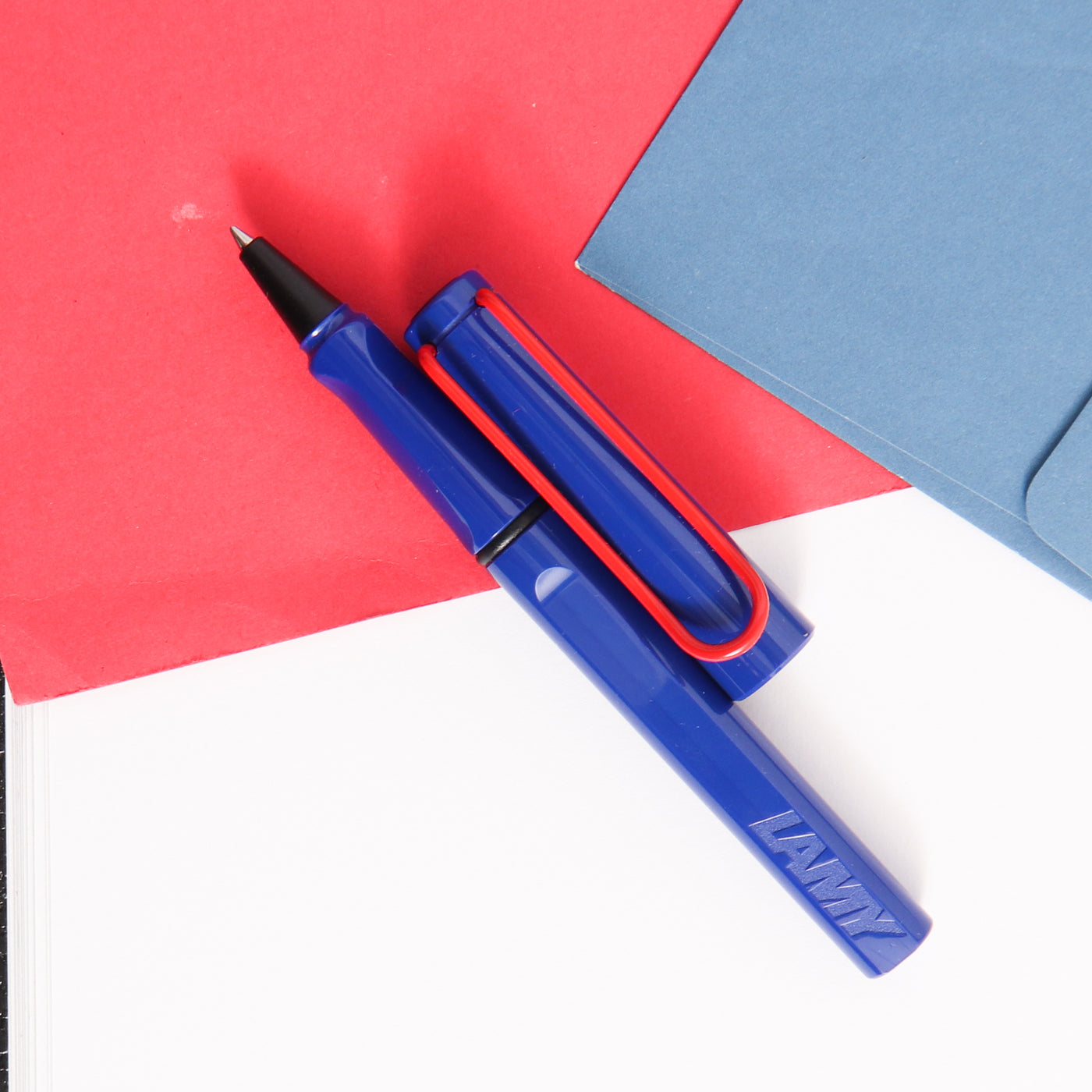 LAMY Safari Retro Blue & Red Rollerball Pen Blue With Red Clip