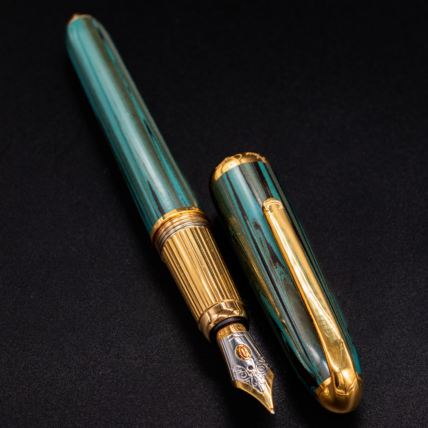 Louis Cartier Ebonite Green Fountain Pen gold trim