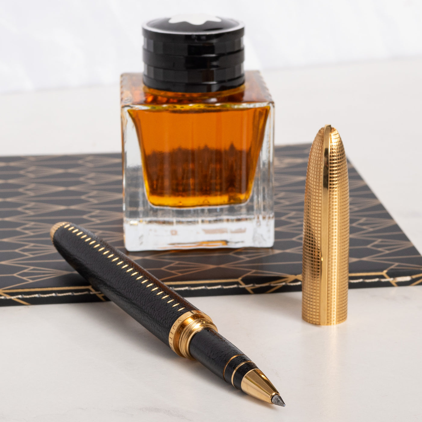 Louis Vuitton Doc Black Leather & Gold Rollerball Pen rare