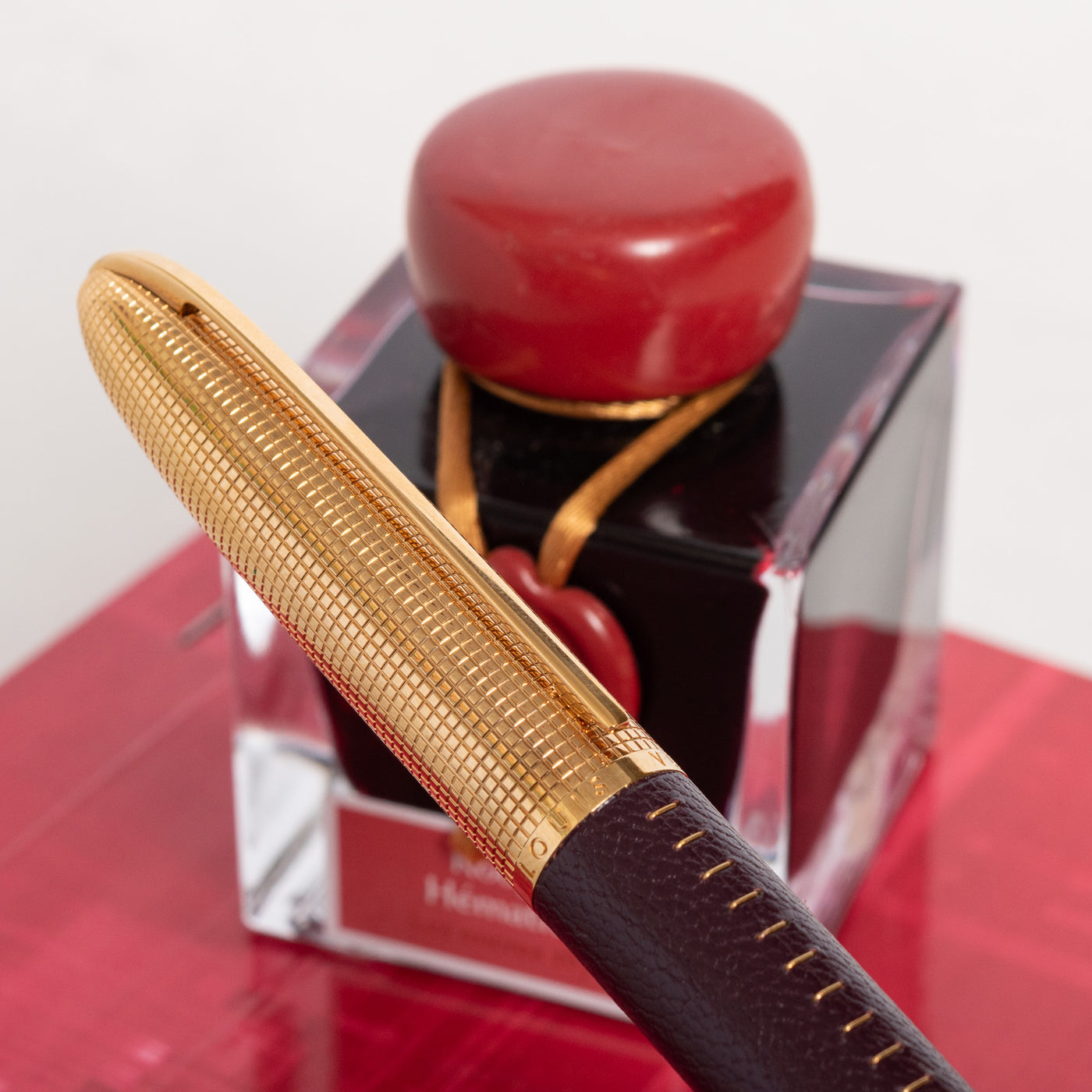 Louis Vuitton Doc Burgundy Leather & Gold Rollerball Pen cap