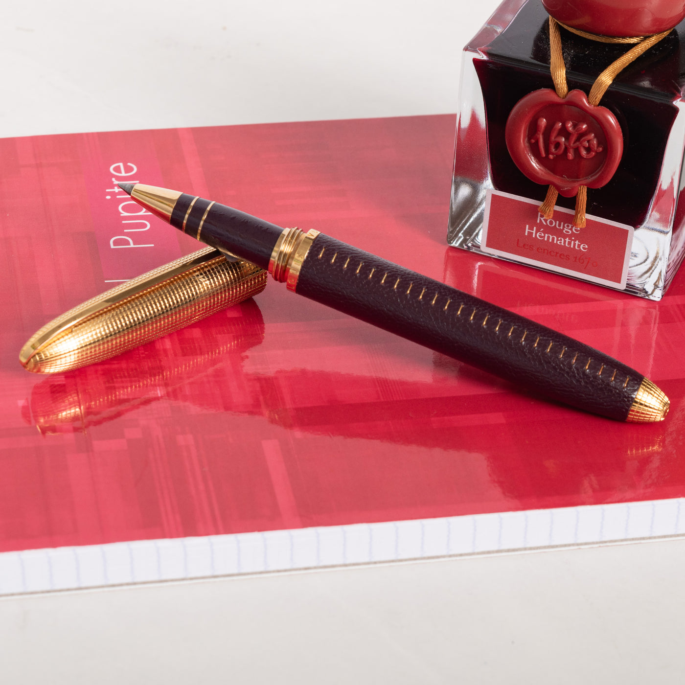 Louis Vuitton Doc Burgundy Leather & Gold Rollerball Pen - Preowned