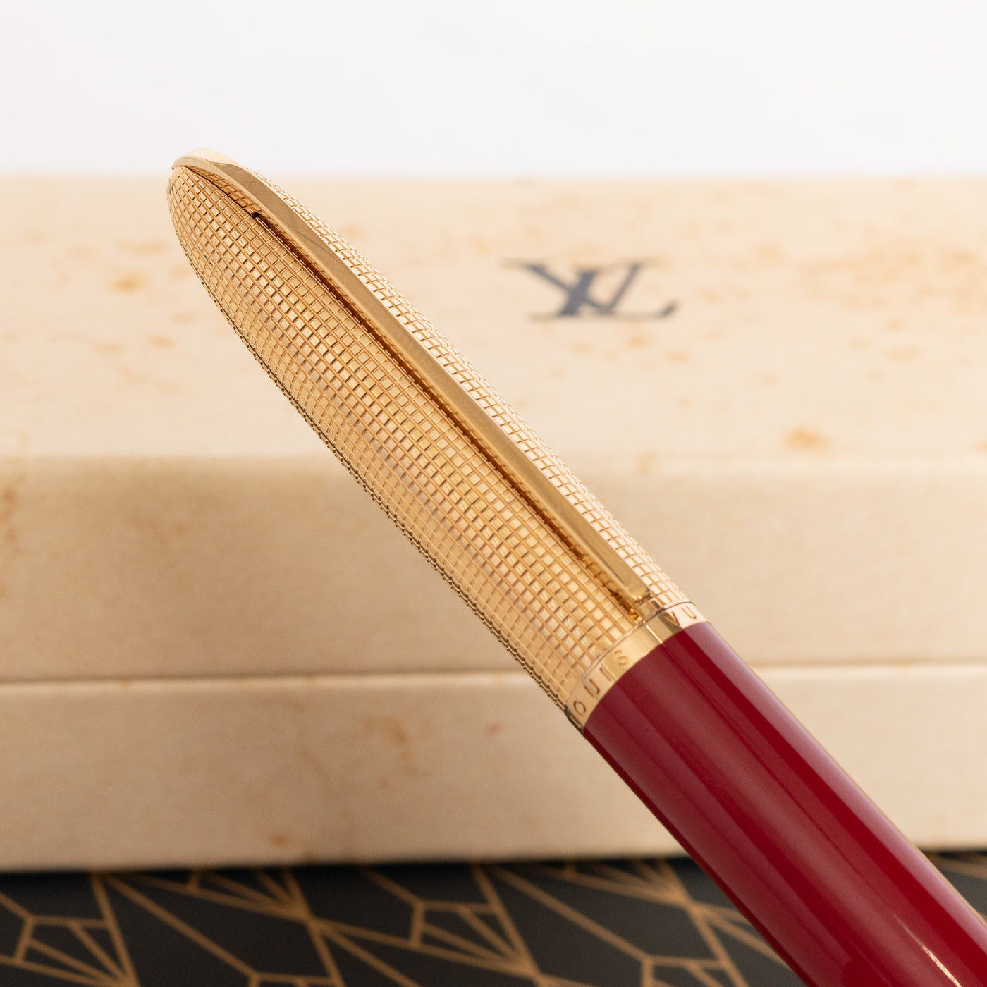 Louis Vuitton Doc Red Lacquer & Gold Rollerball Pen cap