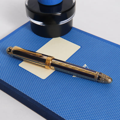 Michel Perchin Faberge Ribbed Blue & Vermeil Fountain Pen - Preowned Capped