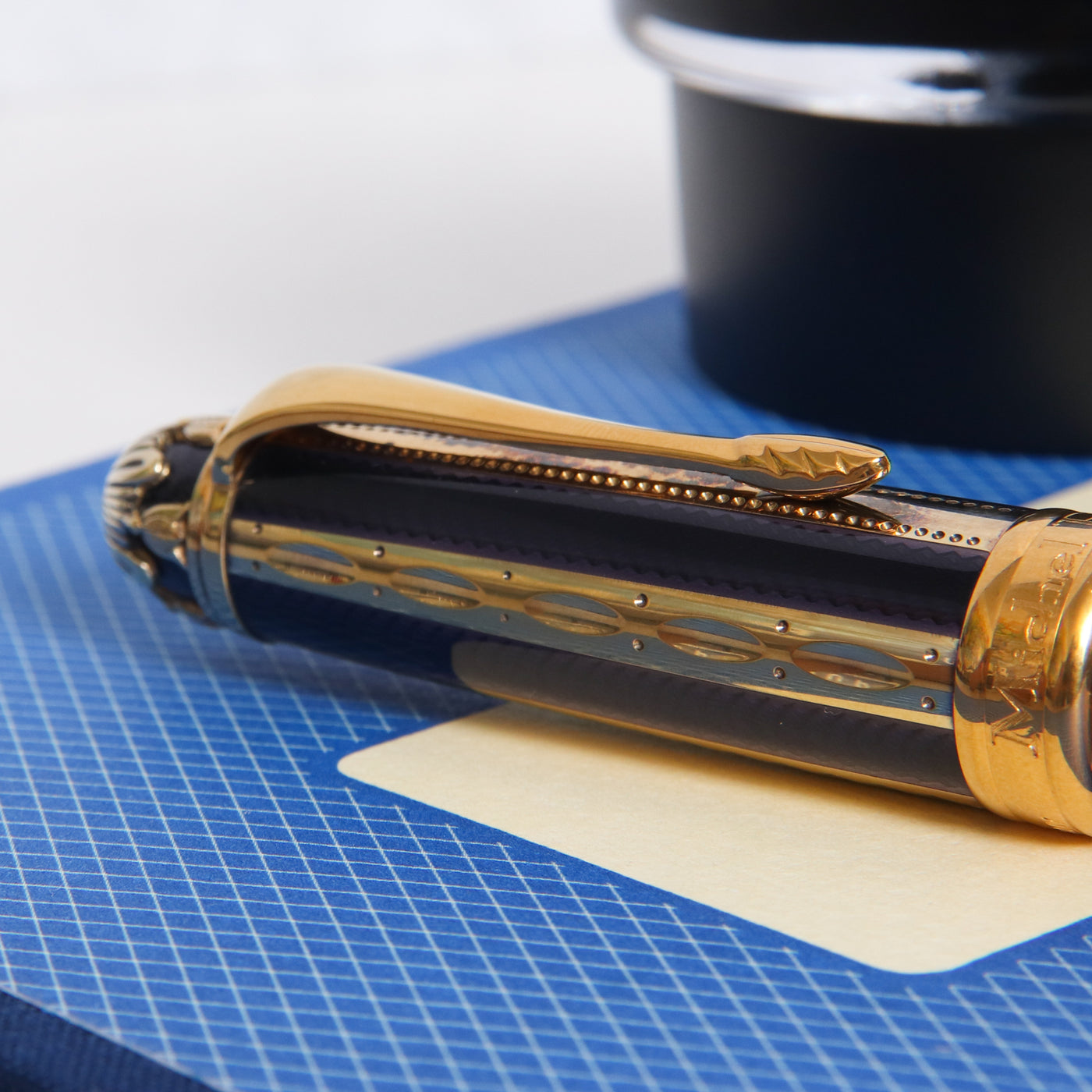 Michel Perchin Faberge Ribbed Blue & Vermeil Fountain Pen - Preowned Clip