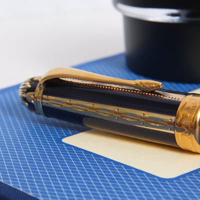 Michel Perchin Faberge Ribbed Blue & Vermeil Fountain Pen - Preowned Clip