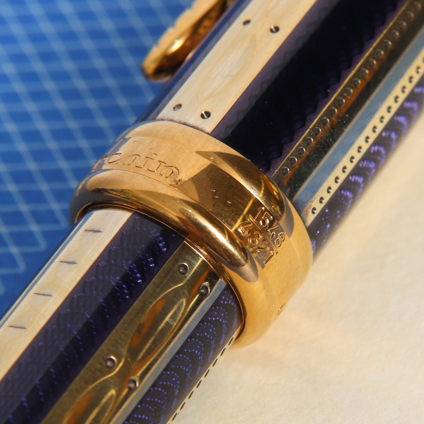 Michel Perchin Faberge Ribbed Blue & Vermeil Fountain Pen - Preowned Limited Edition Number