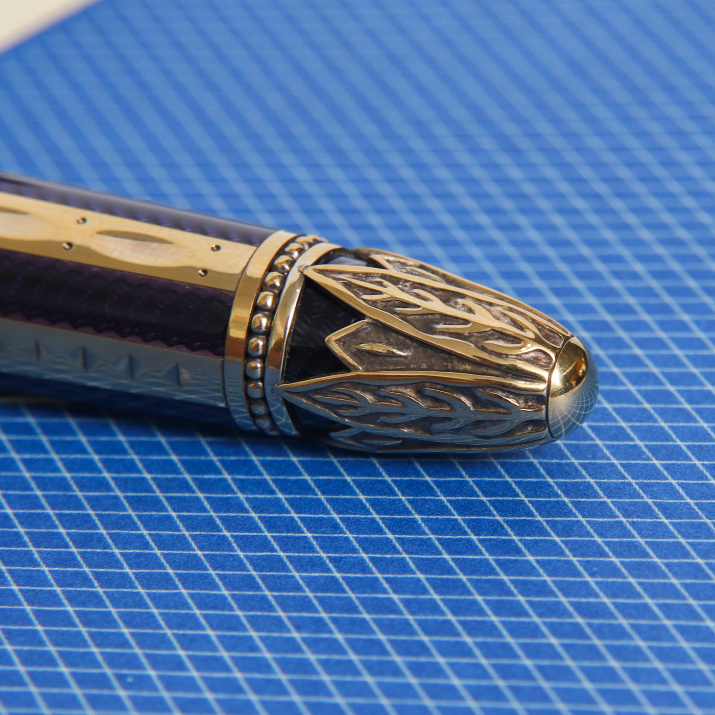 Michel Perchin Faberge Ribbed Blue & Vermeil Fountain Pen - Preowned Metal Details