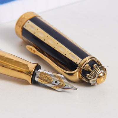 Michel Perchin Faberge Ribbed Blue & Vermeil Fountain Pen - Preowned Nib Details