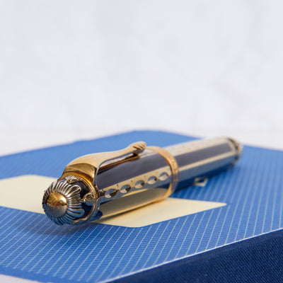 Michel Perchin Faberge Ribbed Blue & Vermeil Fountain Pen - Preowned Top of Cap