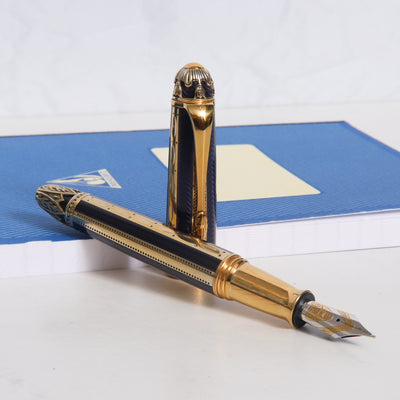 Michel Perchin Faberge Ribbed Blue & Vermeil Fountain Pen - Preowned Uncapped