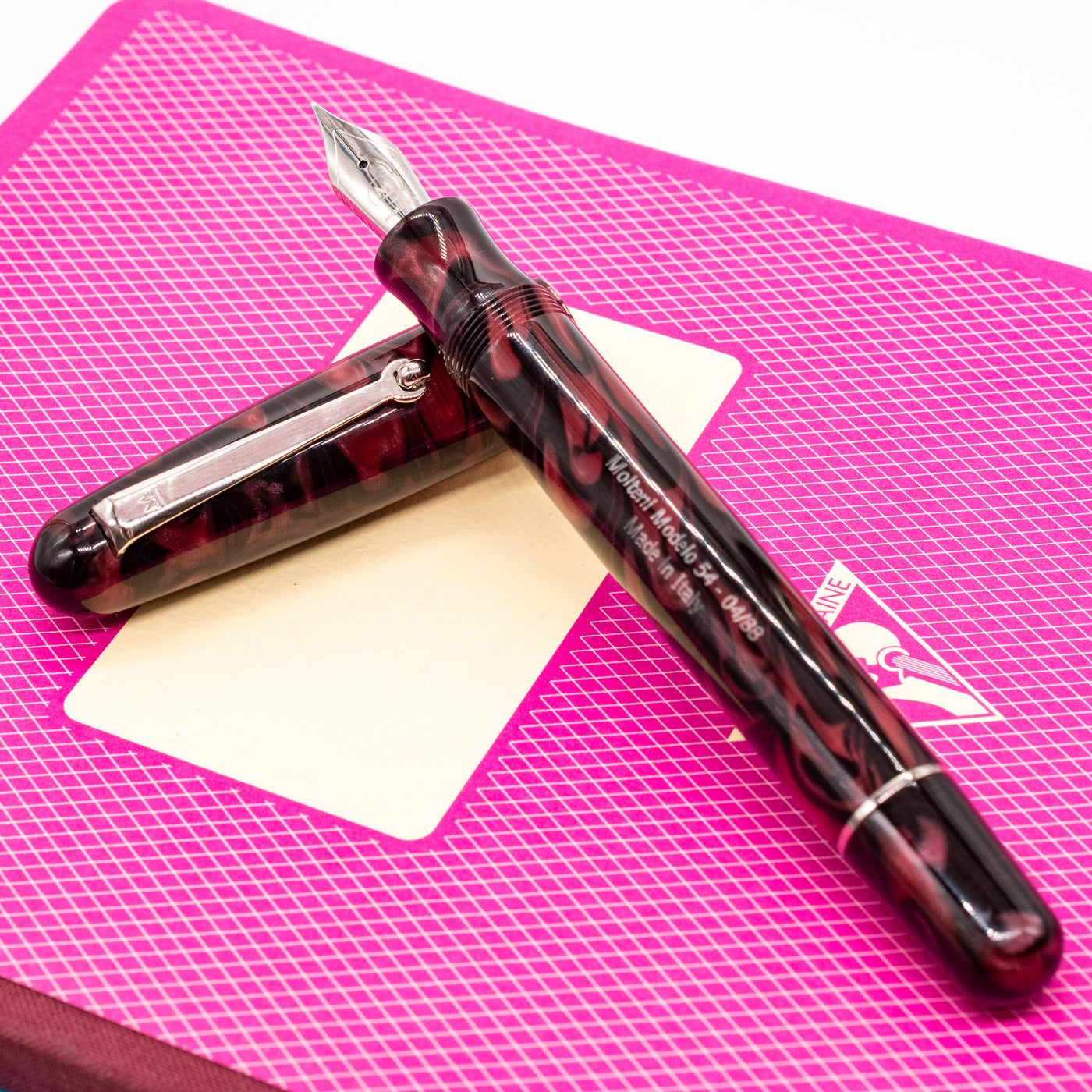 Molteni Modelo 54 Fountain Pen - Burgundy Acetate silver trim