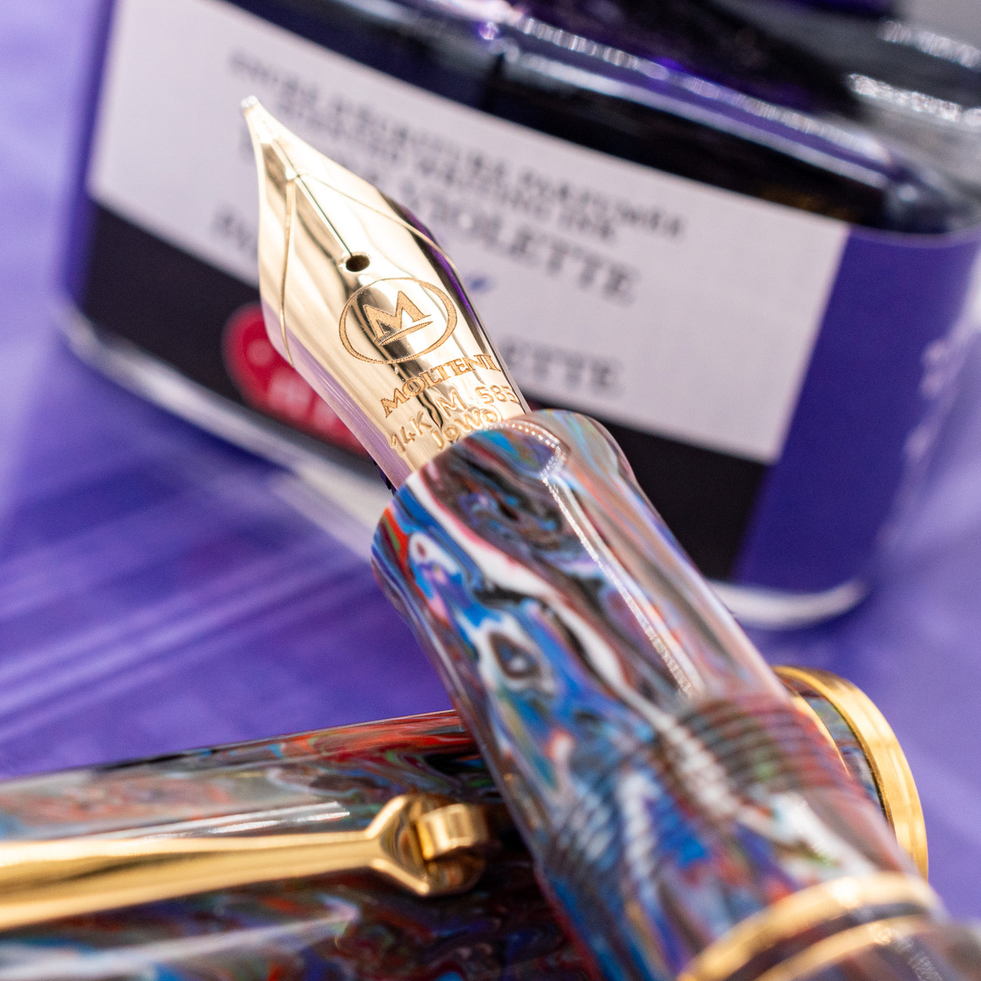 Molteni Modelo 66 Birds of Paradise Fountain Pen Gold Trim 14k Gold Nib