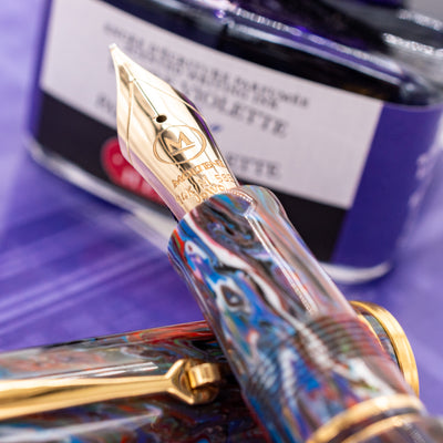 Molteni Modelo 66 Birds of Paradise Fountain Pen Gold Trim 14k Gold Nib
