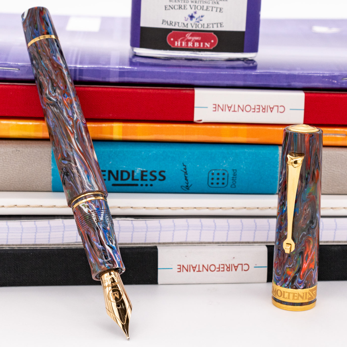 Molteni Modelo 66 Birds of Paradise Fountain Pen Gold Trim