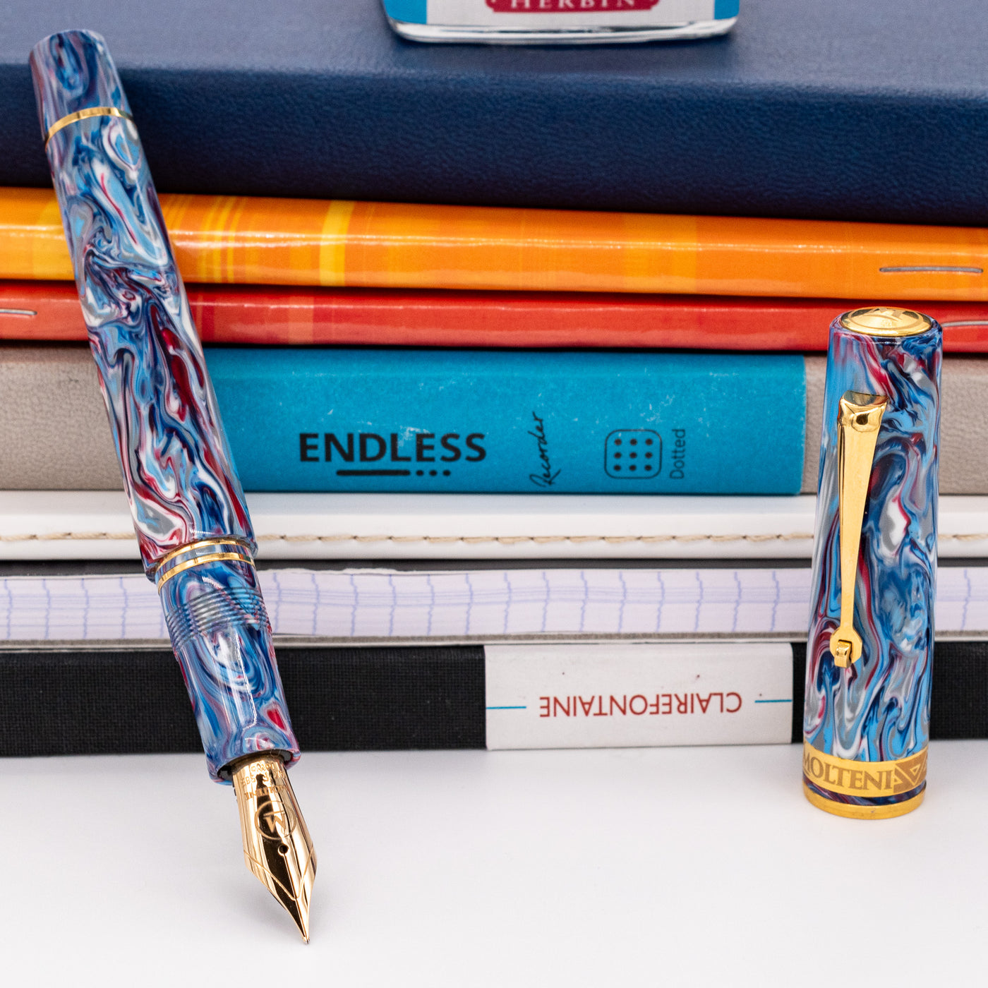 Molteni Modelo 66 Hydrangea Fountain Pen Gold Trim