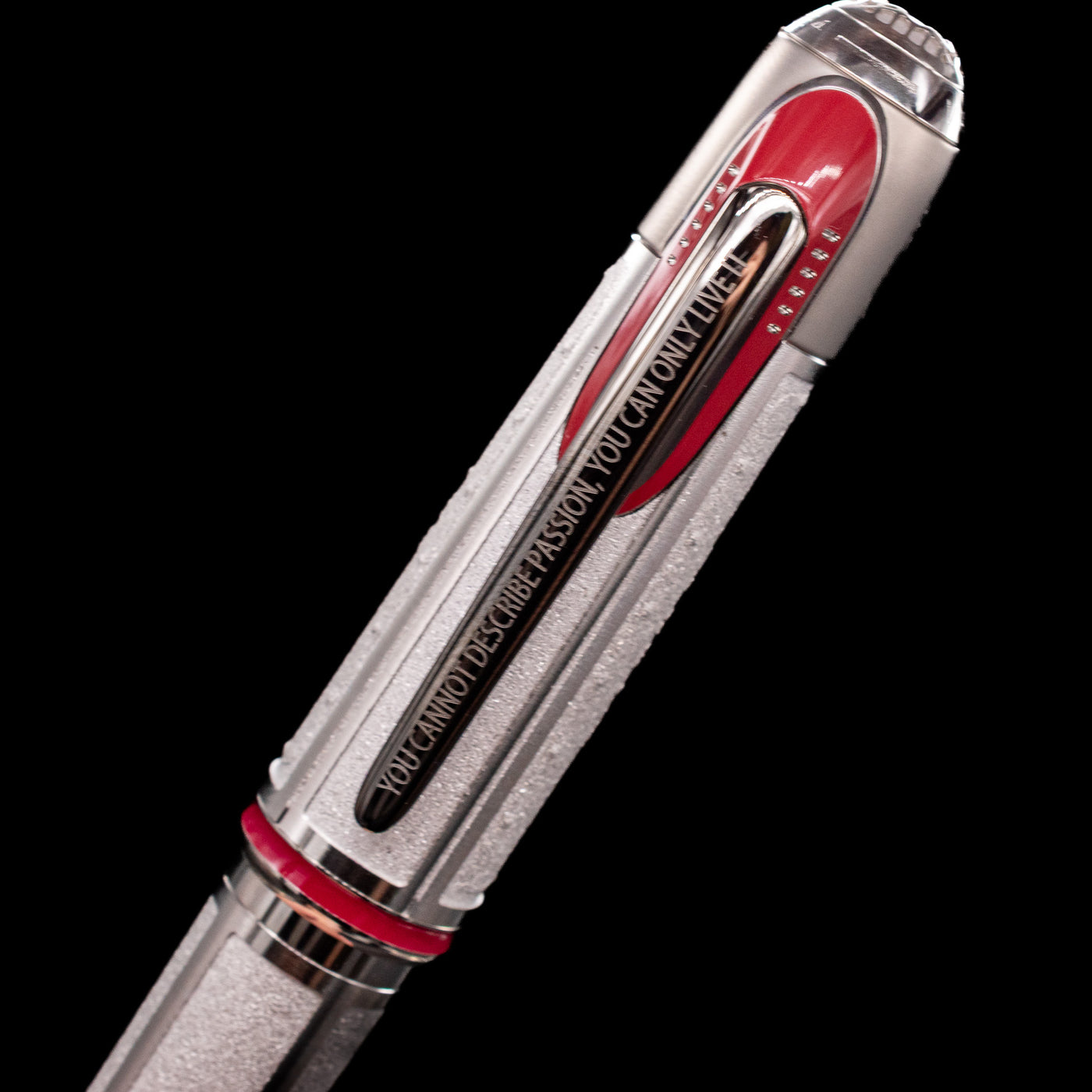 Close-up view of the cap and clip on the Montblanc Great Characters Enzo Ferrari Limited Edition 1898 Rollerball Pen - Preowned.