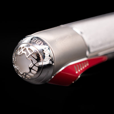  Zoomed-in view of the top of the cap with the finial on the Montblanc Great Characters Enzo Ferrari Limited Edition 1898 Rollerball Pen - Preowned.