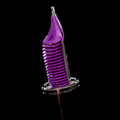 A macro shot of the purple feed on the Montblanc Great Characters Jimi Hendrix Fountain Pen.