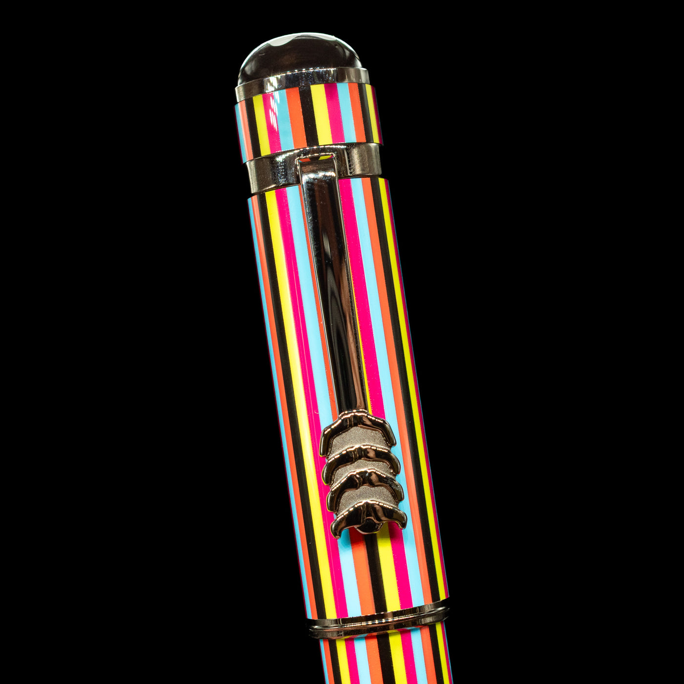 Close-up view of the cap on the Montblanc Great Characters The Beatles Special Edition Fountain Pen - Preowned showcasing the guitar shaped clip.