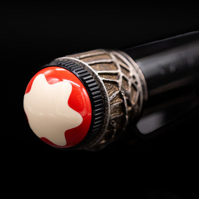 Zoomed-in view of the top of the cap with the finial on the Montblanc Heritage Collection Metamorphosis Fountain Pen - Preowned.